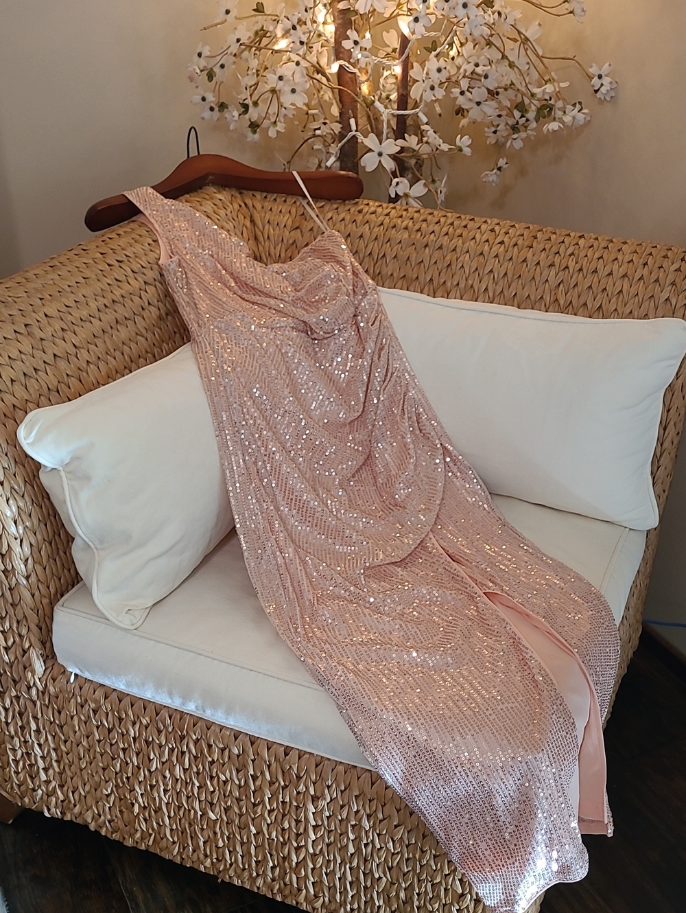NWOT Grace Karin Pink Sequin One Shoulder Gown